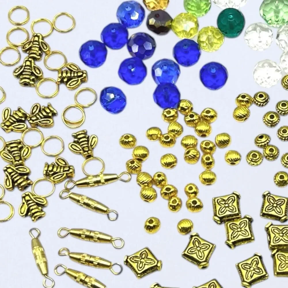 Mixed Lot Beads Faceted Glass Gemstones Gold Tone Metal Crystal Jewelry Findings